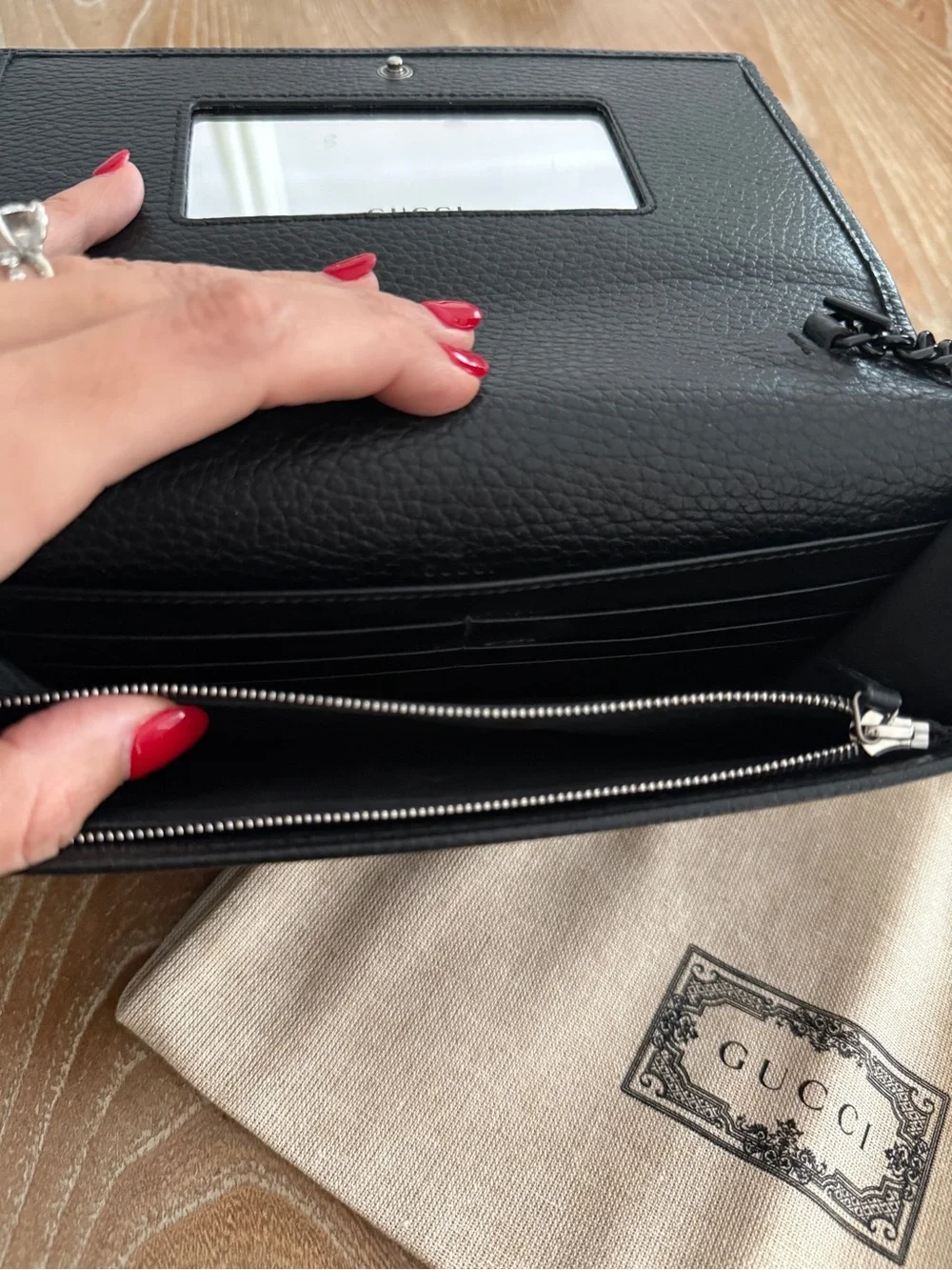 Gucci Black Pebbled Leather Chain Wallet Crossbody - Picture 6 of 7